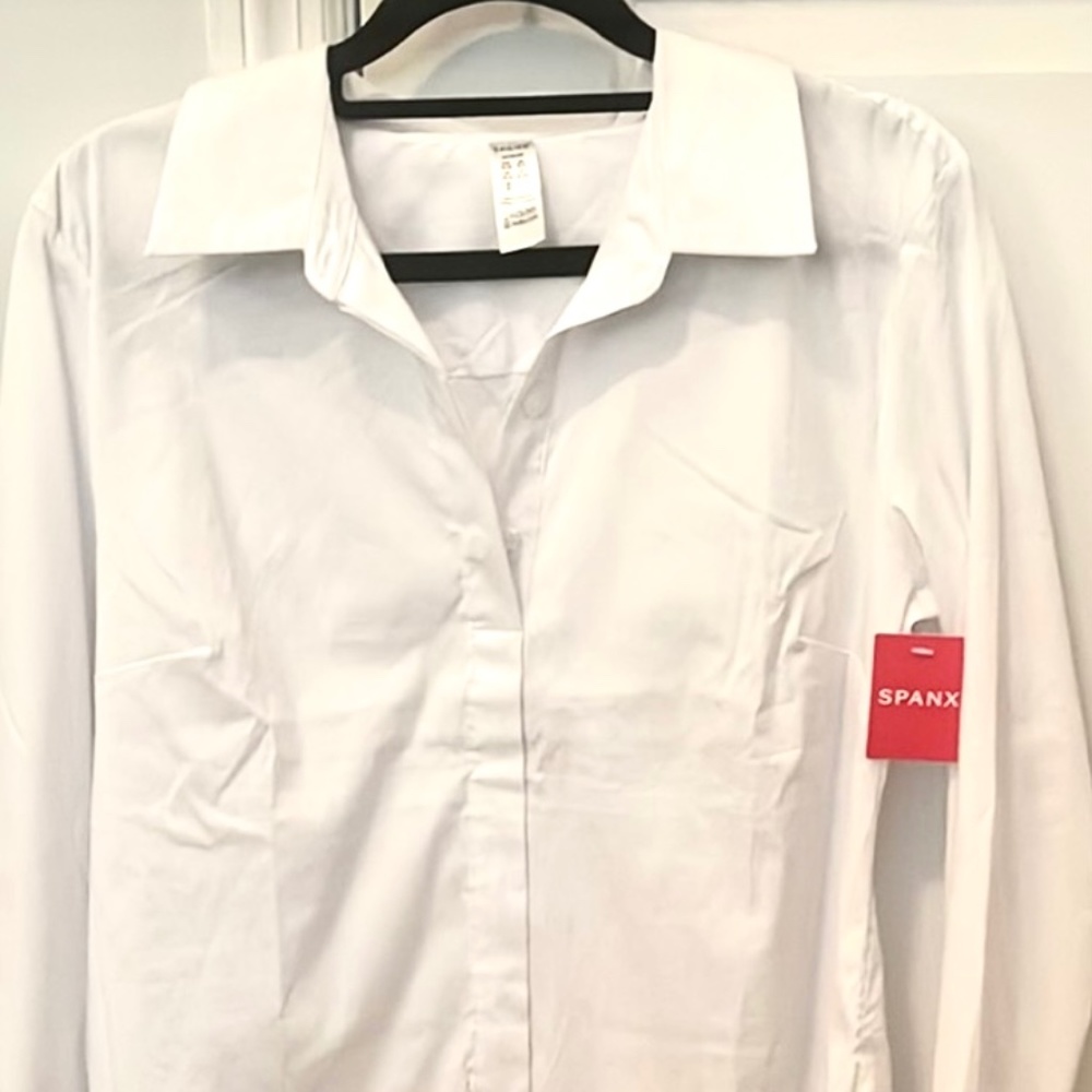 SPANX Women’s Stretch Poplin Button Down White Shirt XL NWT